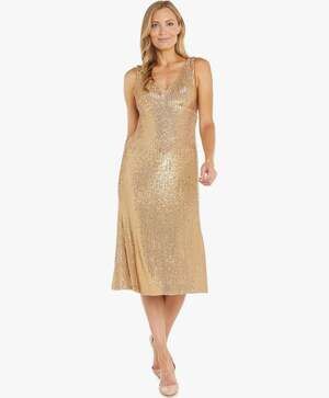 R&M Richards Women's Golden Glow Sequin Dress,6,NWT